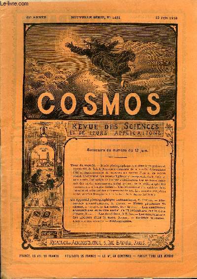 LE COSMOS - REVUE DES SCIENCES ET DE LEURS APPLICATIONS N 1481 - Etude photographique des diamtres polaire et quatorial du soleil, Nouveaux lments de la comte Scaumasse 1913 a, Siphonnement du mercure au moyen d'un fil de cuivre tam, L'explosion