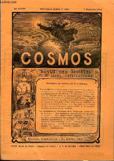 LE COSMOS - REVUE DES SCIENCES ET DE LEURS APPLICATIONS N 1493 - Les poussires volcaniques et le climat, Quelques remarques sur le danger des icebergs, L'vaporation du carbone a la temprature de l'arc lectrique, La lecture a la lumire naturelle