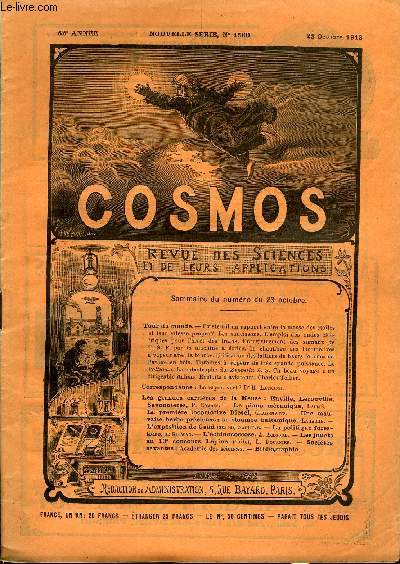 LE COSMOS - REVUE DES SCIENCES ET DE LEURS APPLICATIONS N 1500 - Existe-t-il un rapport entre la masse des toiles et leur vitesse propre ?, Les saucissons, L'emploi des ondes lectriques pour l'arret des trains, Enregristrement des signaux de T. S. F.