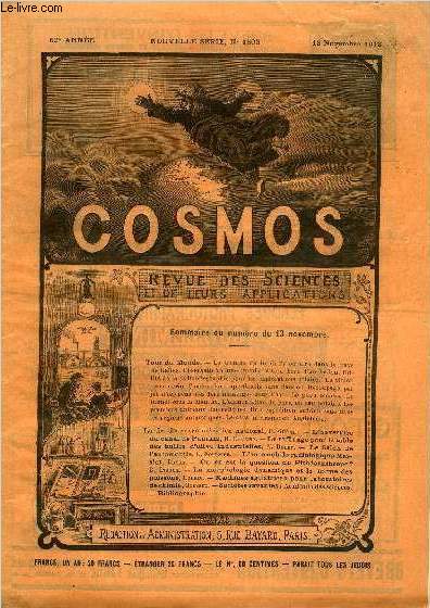 LE COSMOS - REVUE DES SCIENCES ET DE LEURS APPLICATIONS N 1503 - La trombe du lundi 27 octobre dans le pays de Galles, Observation d'une trombe faite a bord d'un ballon, Utilit de la radiotlgraphie pour les explorations polaires, Un violon sous-marin