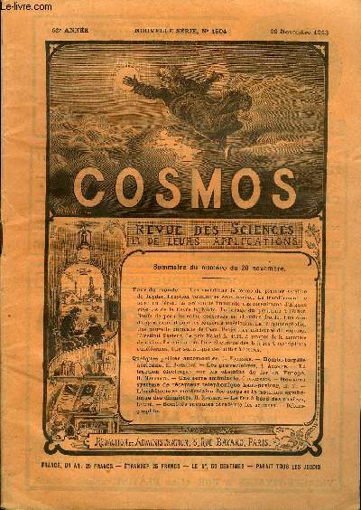 LE COSMOS - REVUE DES SCIENCES ET DE LEURS APPLICATIONS N 1504 - Les variations de forme du premier satellite de Jupiter, Eruption volcanique sous-marine, Le tremblement de terre du Prou, La prtendue immunit des musulmans d'Algrie vis-a-vis