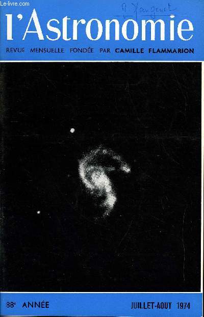 L'ASTRONOMIE - 88e ANNEE - J-C Pecker : Editorial : Astrologie 1974, G. florsch : L'observatoire populaire de Sarreguemines, A. Poirier : Commission des surfaces plantaires, Compte rendu d'activit, I. Malakpur : La courbe de lumire de la nova Delphini