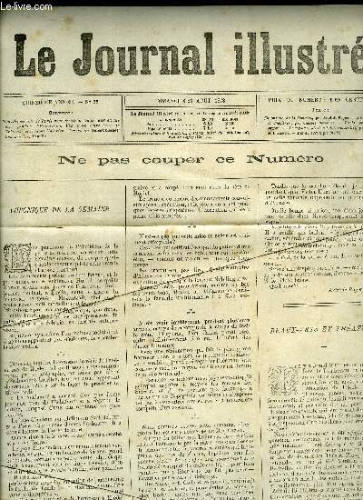 LE JOURNAL ILLUSTRE N 35 - Plan-promenade de Paris pour servir de guide aux trangers pendant l'exposition, dessin de Hubert Clerget, Gravure de F. Maulle