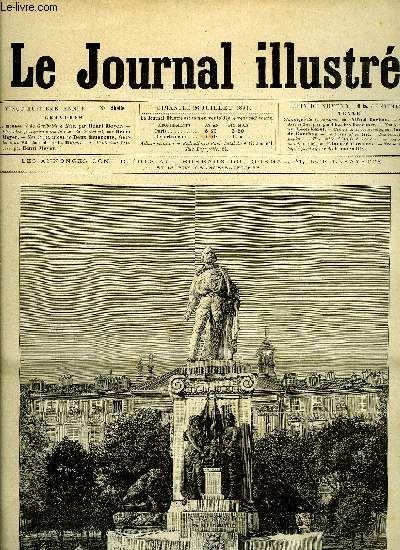 LE JOURNAL ILLUSTRE N 30 - Le monument de Garibaldi a Nice par Henri Meyer, L'escadre franaise dans la rade de Cronstadt par Henri Meyer, Le lieutenant Loubre par Henri Meyer, Coeur d'artiste par Jacques de Garches, Le portugal en 1891, Des bouteilles