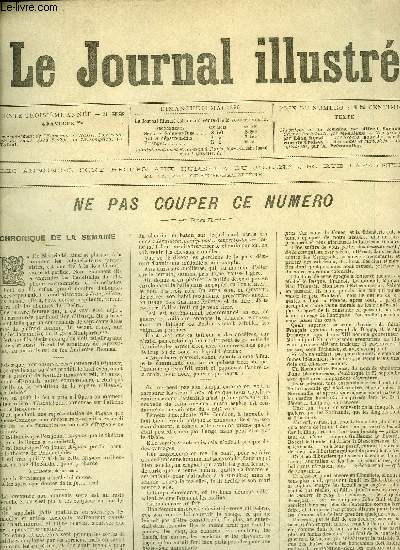 LE JOURNAL ILLUSTRE N 22 - Le couronnement de l'Empereur de Russie, La crmonie du sacre dans l'glise de l'Assomption par Tofani, L'aurochs par Maurice de Croissy