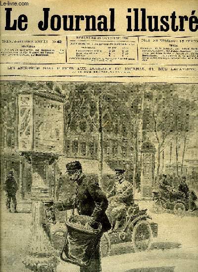 LE JOURNAL ILLUSTRE N 42 - Les facteurs en automobile par Damblans, Les manoeuvres de service de sant par Tofani, Une scne effroyable a Pesth par Damblans, Ministrable par Auguste Deslinires, Les soldats de sa Majest britannique