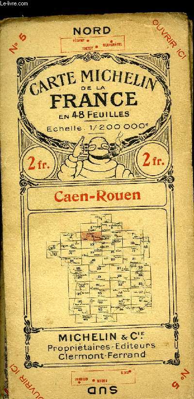 CARTE MICHELIN DE LA FRANCE EN 48 FEUILLES ECHELLE 1/200 000e - N5 - CAEN - ROUEN