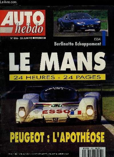 AUTO HEBDO N 886 - Formule 1 : Senna face a son avenir, Chronique : Jean Alesi, Tourisme : 24 heures du Nrburging, Endurance : 24h du Mans, Peugeot dans la lgende, Contact : Hommell Berlinette Echappement, Nouveaut : Mazda M2 1008