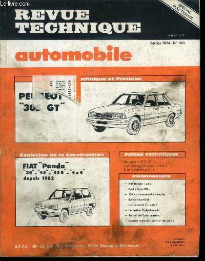 REVUE TECHNIQUE AUTOMOBILE N 441 - Peugeot 305 GT, Fiat panda 34 - 45 - 45 S - 4 x 4 depuis 1982