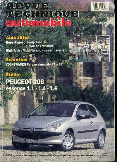 REVUE TECHNIQUE AUTOMOBILE N 621 - Equip Auto, Salon de Francfort, Night Vision, vue sur l'avenir, Volkswagen Polo essence de 96 a 99, Peugeot 206 essence 1.1 - 1.4 - 1.6