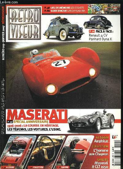 RETROVISEUR N 219 - 7e grand prix de Tunis: que la fte continue, Renault 4 CV/Panhard Dyna X : Soixantenaires rugissantes, Amphicar : Fluctuat nec mergitur, Circuit de Rouen-les Essarts : sous les pavs le souvenir, Maserati 8 CLT 1950