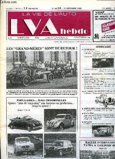 LA VIE DE L'AUTO N 34 - Primaquatre (presque) 1er main - Mystrieux moteur, TR3 A sauv, un triomphe, Dmontage moteur - Le courrier d'Elvis - La couleur des Cadillac, Rallye international Tatra a Gaildorf (R.F.A.), Alpes-Rtro 86 : paris gagn