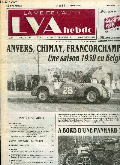 LA VIE DE L'AUTO N 11 - Qui a revu la Pedroso ? - SS Bertone a l'abandon, Suspensions Grgoire : la flexibilit variable - Boite Wilson : l'envers du dcor, Muse de Clres : ambiance et dcouvertes, Panhard & Levassor type A 1902, La comptition