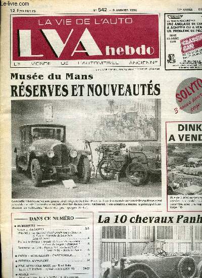 LA VIE DE L'AUTO N 542 - Le racer qui n'avait jamais couru - Stock-car en France - Souvenirs du Lige-Sofia-Lige 61 (suite), Aronde : a l'assaut du bas moteur - Coffret de bougies : champion, La 10 CV Panhard 4 cylindres S/S (1921/29), Muse automobile