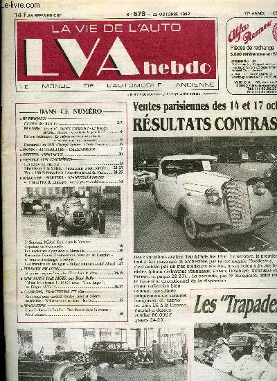 LA VIE DE L'AUTO N 578 - Vermorel : calandre d'emprunt ? - Le bouclier arverne en inox - Un junior de quel age ?, Le carburateur est mort - Pas de catalyseur pour les anciennes, Les chos du marteau, Monttesuy a la Villette : l'attentisme a son comble
