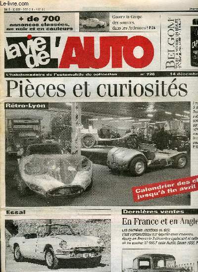 LA VIE DE L'AUTO N 728 - Au temps des Arverne, Colortune : pour rgler la richesse des carbus, Liquide de refroidissement, Trigard, Retrouvailles avec une Panhard a carrosserie Grummer, Une Citron sport artisanale, ADT, le 27 novembre, Bourg en bresse