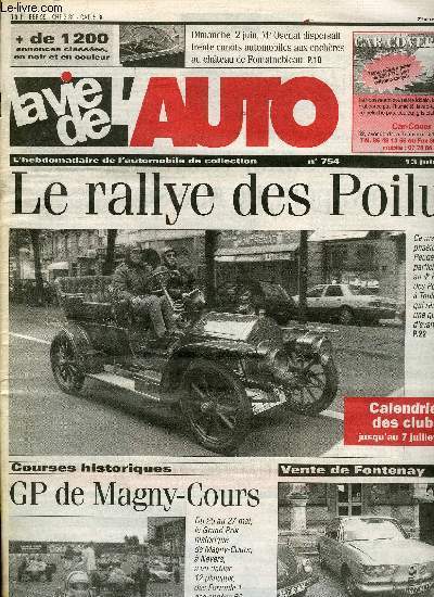 LA VIE DE L'AUTO N 754 - Le premier tricycle a vapeur suisse, Fabriquer une pige de braquage pour Traction, Batterie : le chargeur a tension de maintien, Les tricycles Poirier, Fontenay le comte le 1er juin, Motonautisme a fontainebleau le 2 juin