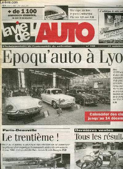 LA VIE DE L'AUTO N 769 - Six cylindres Jaguar : dernires rectifications, Le depressiomtre diffrentiel, Les hirondelles de Poissy, Le coup inconnu, Ste-Genevive des bois le 20 octobre, Epoqu'auto a Lyon, 30e Paris-Deauville, Coupe de Provence