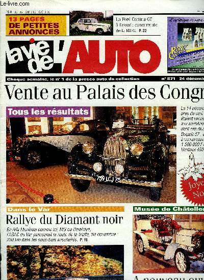 LA VIE DE L'AUTO N 871 - Toiles froisses, Prcisions sur Rolland-Pilain, Allumage : choix et entretien des bougies, Equipements : nouveau catalogue couleur, Vente au Palais des Congrs le 14 dcembre, La collection Schlumpf a Strasbourg