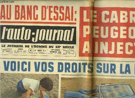 L'AUTO JOURNAL N 303 - Le Cabriolet Peugeot 404 a injection, Voici vos droits sur la plage, La nouvelle M.G., Voitures anciennes aux eaux, Connaissez vous votre voiture ? par J. Bertet, Les dernires nes des miniatures franaises par P.M.