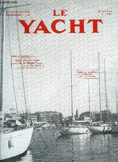 LE YACHT N 3750 - Sur une circulaire, Leon S - Notions de mtorologie par le Cdt Marrec, Les rglements utiles et les autres par P.L. Blondel, Premire course-croisire par Arn Abo, La Voile, sport de jeunes - Le problme de rsistance a l'avancement