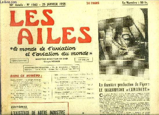 LES AILES - 38e ANNEE N 1665 - Un exemple de dcentralisation industrielle, visite a la socit Armor Aronautique par Charles Dubray, En Yougoslavie, le biplace Ikarus et l'amphibie Fizir Fa-2 par Roland de Narbonne, Le quadriplace italien F-14 Nibbio