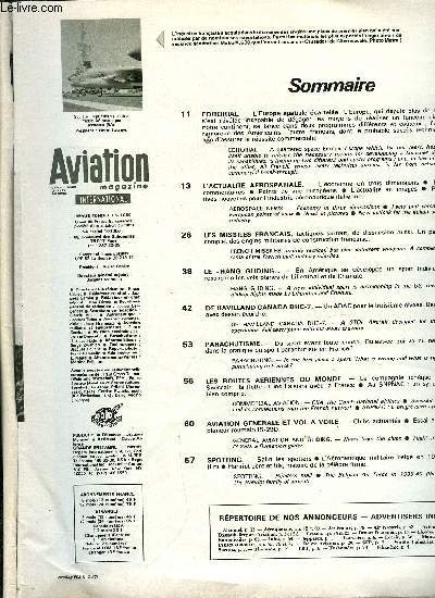 AVIATION MAGAZINE INTERNATIONAL N 603 - L'Europe spatiale cartele, Les missiles franais, tactiques surtout de dissuasion aussi, Le Hang Gliding - En Amrique se dveloppe un sport individuel qui ressuscite les vols plans de Lilienthal et de Chanute