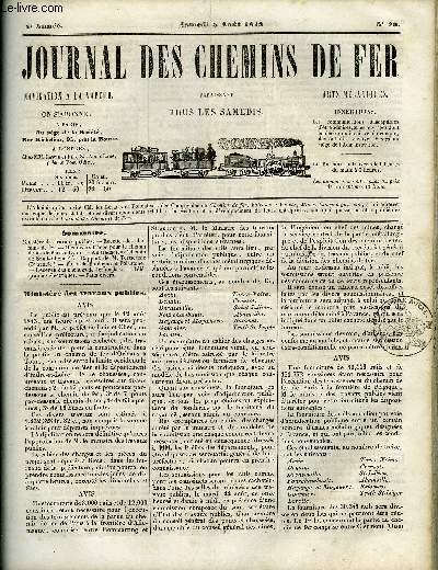 JOURNAL DES CHEMINS DE FER 2e ANNEE N 70 - Ministre des travaux publics, Recettes des chemins de fer, Des divers tracs pour le chemin de fer de Paris a Lyon, Au rdacteur (chemin de Saint-Etienne), Rapport de M. Teisserenc (3e article)