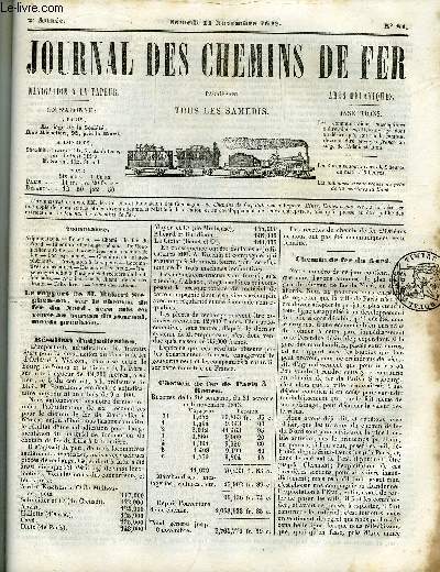 JOURNAL DES CHEMINS DE FER 2e ANNEE N 84 - Adjudications, Recettes, Chemin de fer du Nord, Chemin de fer belge-rhnan, De Montpellier a Cette, Locomotives pour chemins de fer, Correspondance, Chemin de fer atmosphrique, Navigation a la vapeur