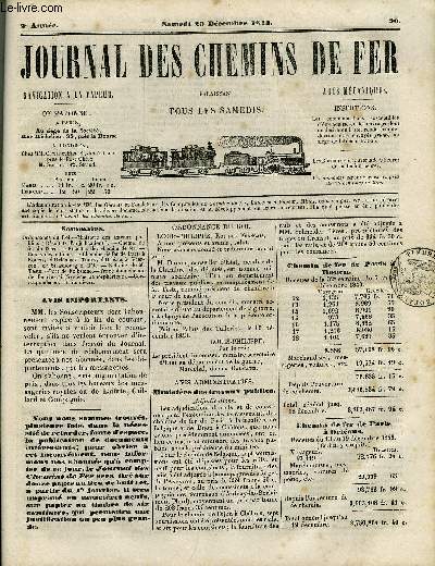 JOURNAL DES CHEMINS DE FER 2e ANNEE N 90 - Ordonnance du Roi, Ministre des travaux publics (Rsultats d'adjudications), Chemin de fer du Nord, Recettes des chemins de fer, Cours des actions, Chemins de fer de Paris a Rouen, d'Orlans a Tours, d'Orlans