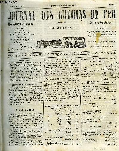 JOURNAL DES CHEMINS DE FER 3e ANNEE N 93 - Rsultats d'adjudications, Recettes des chemins de fer, Cours des actions, Chemin de fer d'Orlans, Constitution financire des Compagnies (deuxime article), Quelques documents relatifs aux travaux des chemins