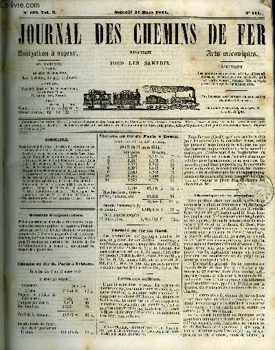 JOURNAL DES CHEMINS DE FER 3e ANNEE N 102 - Rsultat d'adjudication, Recettes des chemins de fer, Cours des actions, Chronique de la semaine, Projet de loi pour les chemins de fer du Nord, Vierzon et Montpellier : nomination des commissions