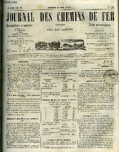 JOURNAL DES CHEMINS DE FER 3e ANNEE N 110 - Ministre des travaux publics, Chronique de la semaine, Exploitation des chemins de fer par les compagnies, Anniversaire de la mise en circulation des chemins de fer d'Orlans et de Rouen, Chemins de fer