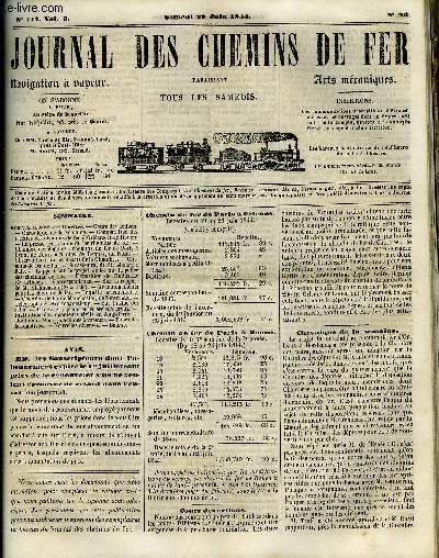 JOURNAL DES CHEMINS DE FER 3e ANNEE N 117 - Comparaison des recettes des chemins de fer d'Orlans et de Rouen, La presse parisienne et les chemins de fer, Rapport sur le projet de loi sur la police des chemins de fer, Exposition de l'industrie