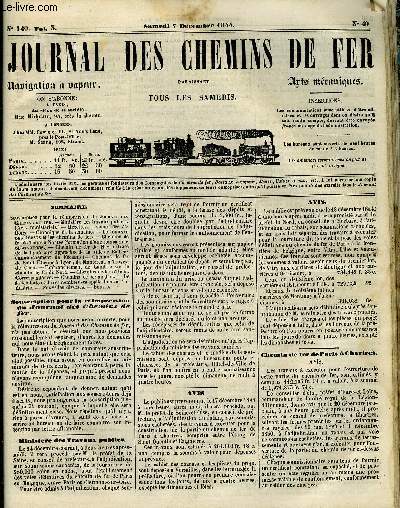 JOURNAL DES CHEMINS DE FER 3e ANNEE N 140 - Souscription pour la rimpression du journal des chemins de fer, Le journal des dbats et les chemins de fer, Chemins de fer de Tours a Nantes (formation d'une compagnie observations), Chemin de fer du Havre