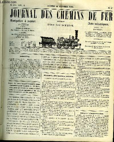 JOURNAL DES CHEMINS DE FER 4e ANNEE N 145 - Carte des chemins de fer, Recettes des chemins de fer franais en 1844, Trac du chemin de fer de Paris a Lyon (partie comprise entre Paris et Melun), Communication directe de Calais et Dunkerque