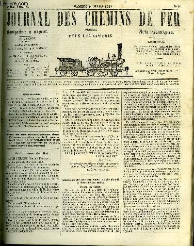 JOURNAL DES CHEMINS DE FER 4e ANNEE N 152 - Ordonnance du Roi, Projet de loi pour la concession du chemin de fer du Nord et de Creil a Saint Quentin (Expos des motifs), Chemin de fer de Paris a la frontire de Belgique (cahier des charges), Chemins