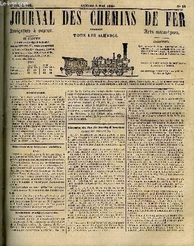 JOURNAL DES CHEMINS DE FER 4e ANNEE N 161 - Cahier des charges du chemin de fer de Tours a Nantes, Statuts de lacompagnie du chemin de fer du Centre, Recettes, La presse parisienne et les chemins de fer, Des projets de loi sur les chemins de fer de Tours