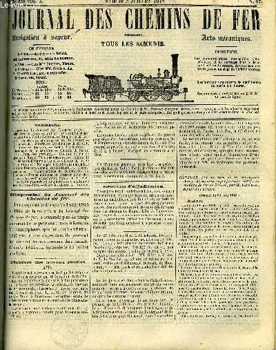 JOURNAL DES CHEMINS DE FER 4e ANNEE N 170 - Rimpression du Journal des chemins de fer, Rapport de M. Lacrosse relatif aux chemins de fer de l'Ouest, Les chemins de fer et la chambre, Chemin de fer du Nord