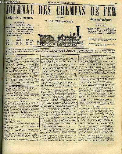 JOURNAL DES CHEMINS DE FER 4e ANNEE N 173 - Rimpression du journal des chemins de fer, Carte des chemins de fer, Ministre des travaux publics, Progrs des travaux sur la ligne de Lyon, Assemble gnrale des actionnaires du chemin de fer de Montpellier