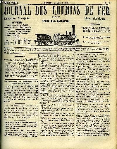 JOURNAL DES CHEMINS DE FER 4e ANNEE N 177 - Ministre des travaux publics (avis ministriels), Prolongement des chemins de fer de l'Alsace, Correspondance (chemin de fer de St Etienne, chemins de fer espagnols), Chemin de fer de Charleroy a la frontire