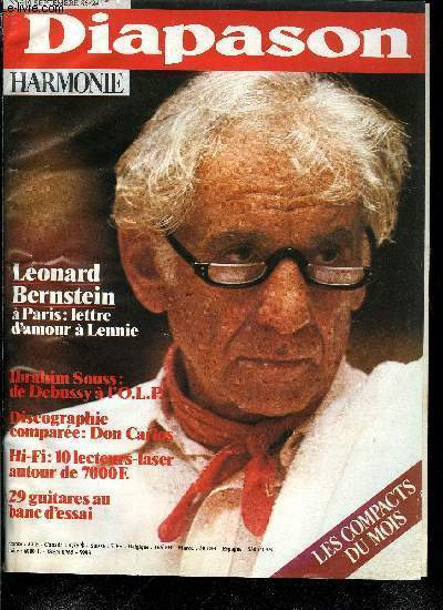 DIAPASON HARMONIE N 319 - Leonard Bernstein : un amricain a Paris par Andr Tubeuf, Ibrahim Souss du piano a l'O.L.P. par Stphane Gambier, Louis II, roi moderne ? par Dominique Jameux, Les phmres par Olivier Opdebeeck, Naissance musicale du XIXe