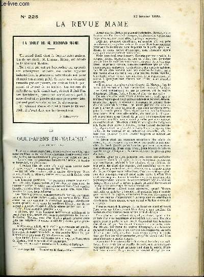 LA REVUE MAME N 228 - La mort de M. Edmond Mame, Un guet-apens en Malaisie (suite et fin) par Harold, Le baccalaurat (suite et fin) par Chanoine Orain, La chanson du ver luisant par Jrome Doucet, Chinon par Etienne Roze,L'art d'crire par Henri Guerlin