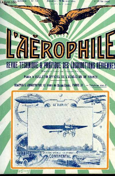 L'AEROPHILE N 11 - Alexandre Se par M. Degoul, Le vol a voile et la thorie du vent louvoyant, Explications divers, les thories srieuses, les faits observs, les variations du vent, la thorie du vent louvoyant, explications des faits observs