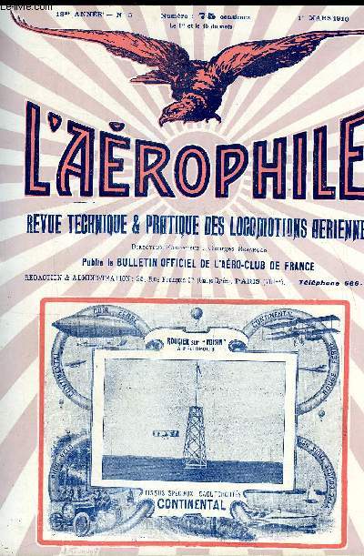 L'AEROPHILE N 5 - L'aviation sportive : au meeting d'Hlipolis par A. Guymon, Les aroplanes au jour le jour un peu partout, L'aroplane au Japon par J.P. Bonvillain, Curtiss a-t-il battu le record de vitesse ? par A. Clry, Sur le maximum de poids