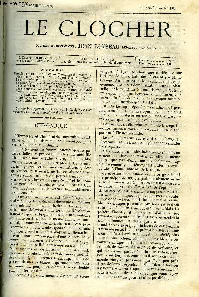 LE CLOCHER N 12 - Mmoires de Propre a Rien (suite), chapitre VI : Avant l'cole, Pendant l'cole, Aprs l'cole par Jean Loyseau, Nouvelles de Rome par Brard, Un coup de langue rtrospectif par Jean Loyseau, La patience dans les maux de la vie