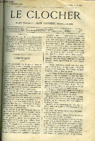 LE CLOCHER N 17 - Mmoires de Propre a Rien (suite), chapitre IX, suite : choix d'un tat, Dlices et inconvnients des baignades, semailles et rcoltes, les fumeurs novices par Jean Loyseau, La lgende de Saint Bnzet par le marquis de Roys, Alfred