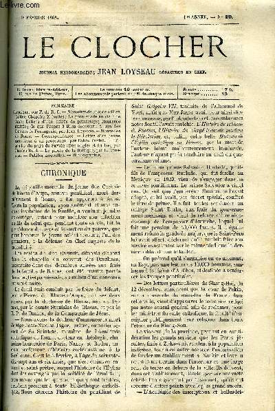 LE CLOCHER N 19 - Mmoires de Propre a Rien (suite), chapitre X (suite), La promenade au clair de lune, Dlices d'une soire de printemps, Heureuse arrive, Ce que Propre a Rien dcouvrit a une des fentres de l'orangerie par Jean Loyseau, Nouvelles