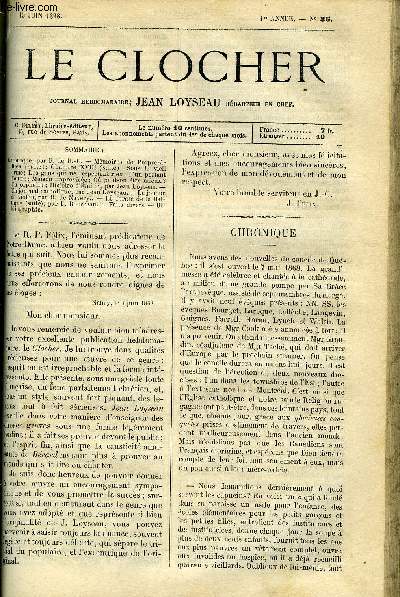 LE CLOCHER N 36 - Mmoires de Propre a Rien (suite), chapitre XVIII (suite) : sous le vieil orme, Les gens qui ne respectent rien, L'un portant l'autre, Maison improvise, Ou peut on tre mieux ?, Un orphelin, Histoire d'Emilie par Jean Loyseau