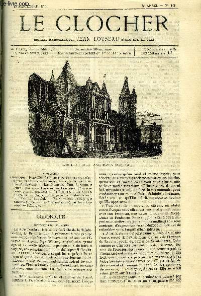 LE CLOCHER N 12 - Les homlies d'un cordonnier (suite) par Jean Loyseau, Franoise d'Amboise (suite) par la comtesse de la Rochre, Les annes de Pie IX, Une curieuse page de Chateaubriand par Bathild Bouniol, Entre voisins (suite) par Etienne Marcel